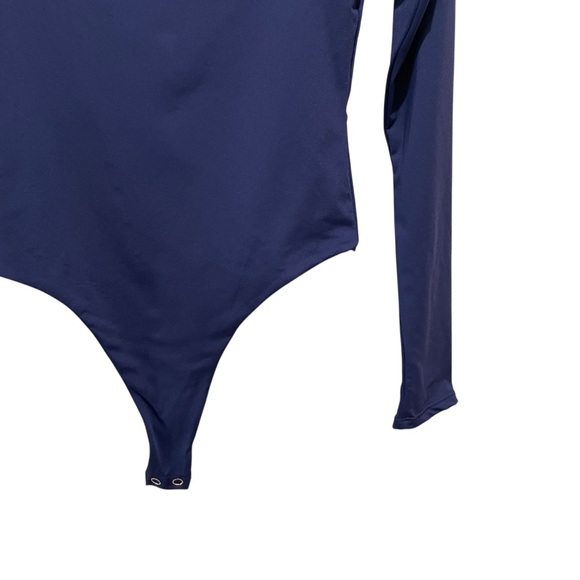 Qinsen Square Neck Thong Long Sleeve Bodysuit Navy Blue Women’s Size Medium - Picture 10 of 14